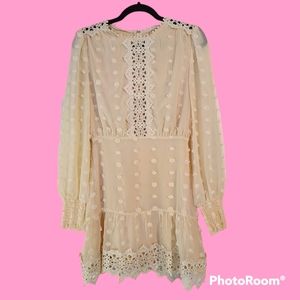 Lulus Beautiful Lust or Love Cream Embroidered Lace Long Sleeve Dress Size XS